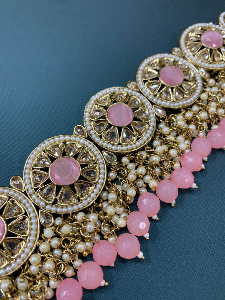 Ayesha polki choker in antique and pink