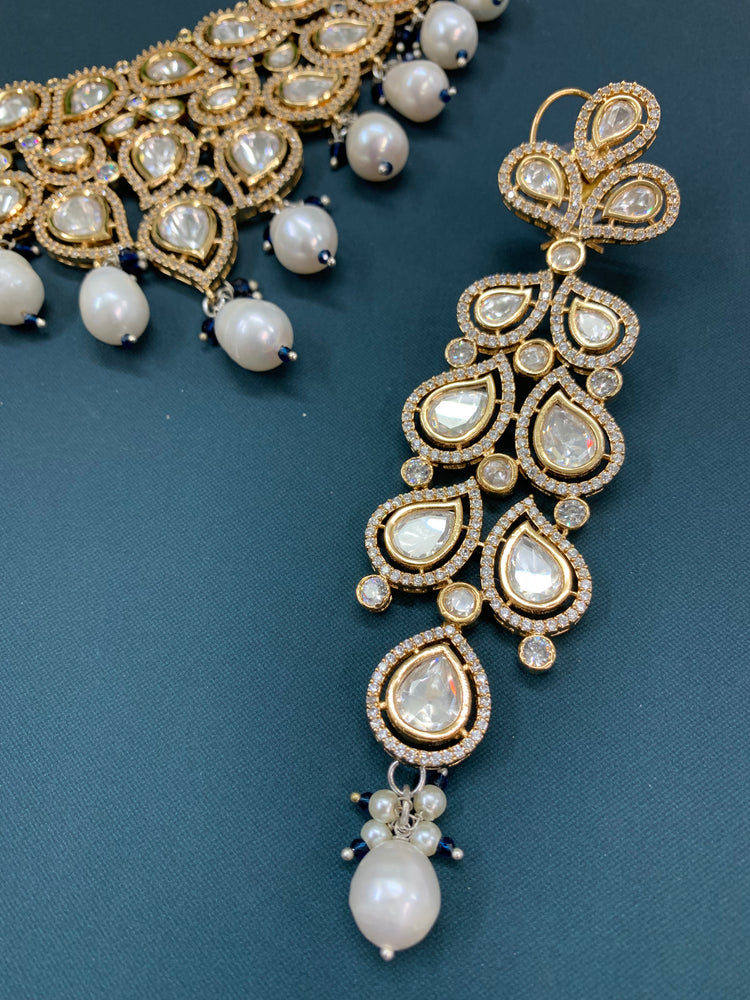 Gold Victorian uncut kundan necklace with earring