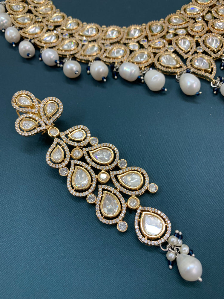 Gold Victorian uncut kundan necklace with earring