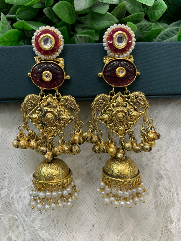 Gold plated silver replica jhumka earring