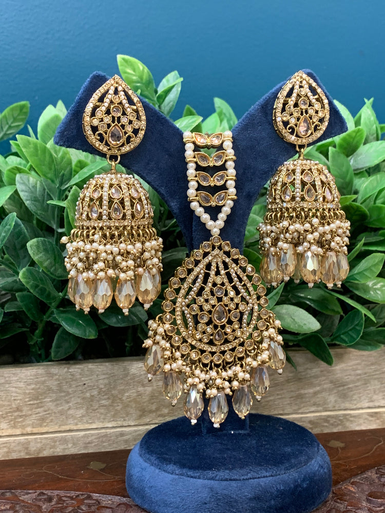 Savana Jhumka/ jhumki tikka set in champagne gold