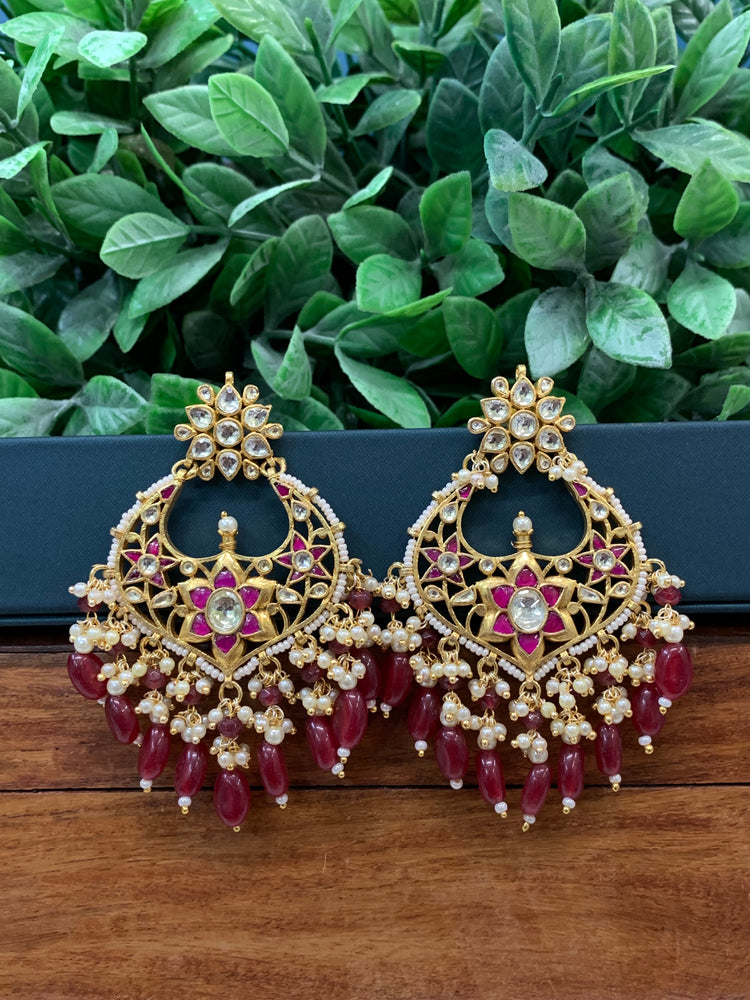 Ahmedabadi pachi Kundan chandbali earring gold