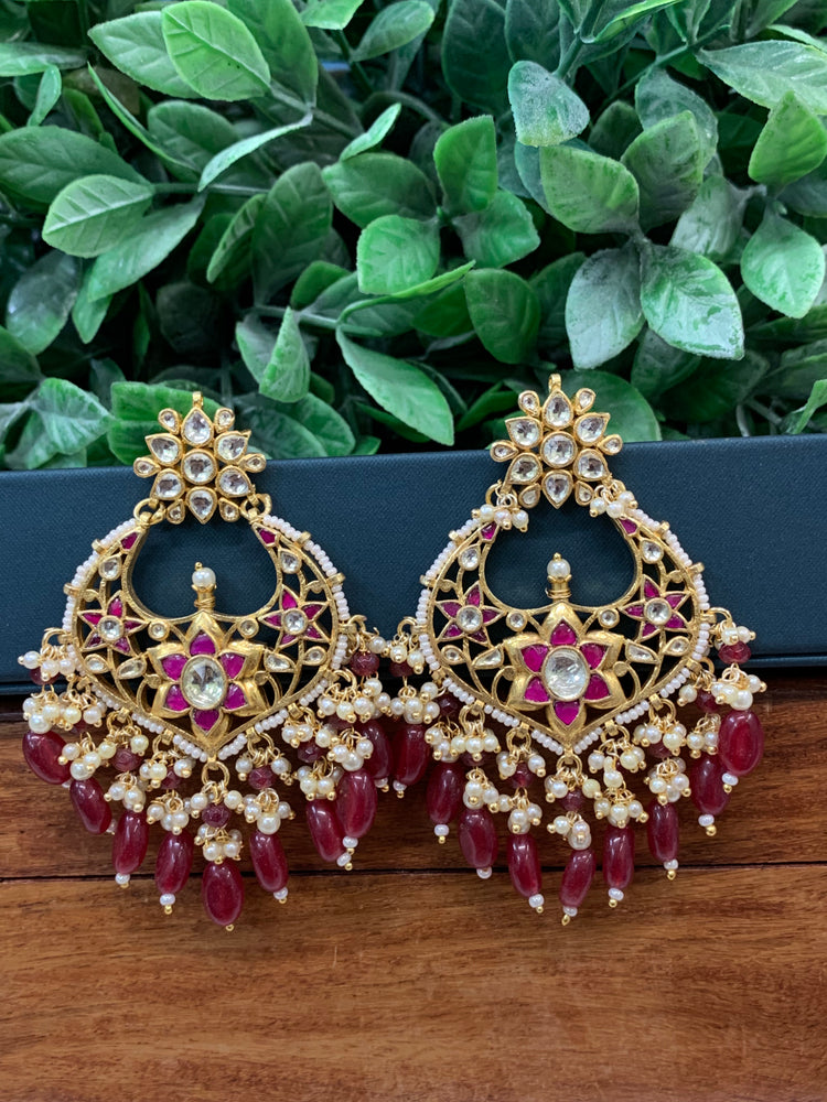 Ahmedabadi pachi Kundan chandbali earring gold