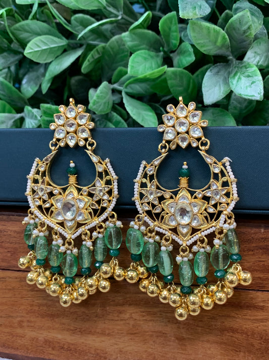Ahmedabadi pachi Kundan chandbali earring gold