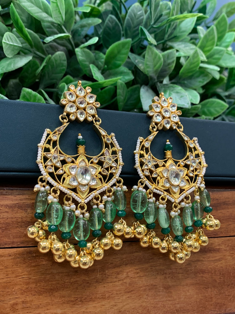 Ahmedabadi pachi Kundan chandbali earring gold