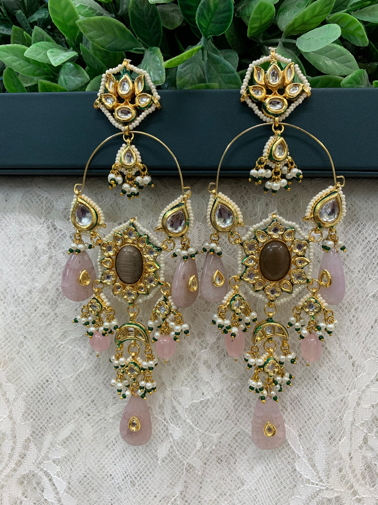 Phool Kundan chandbali earring lavender