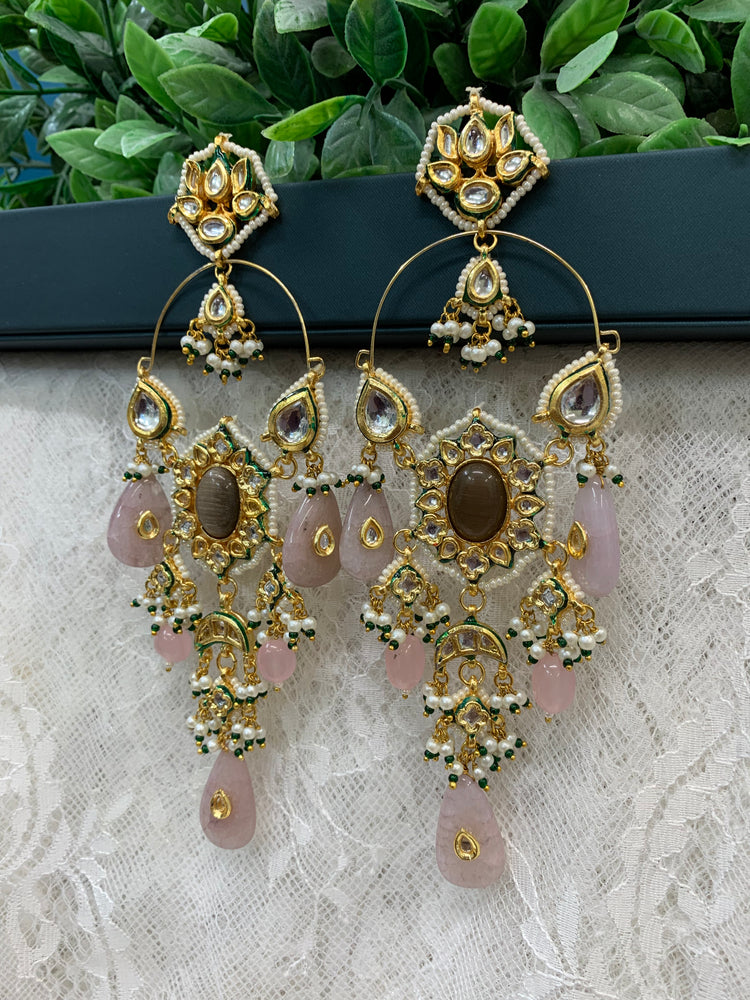 Phool Kundan chandbali earring lavender