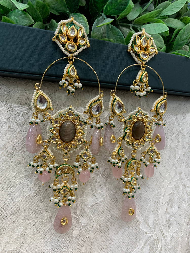 Phool Kundan chandbali earring lavender