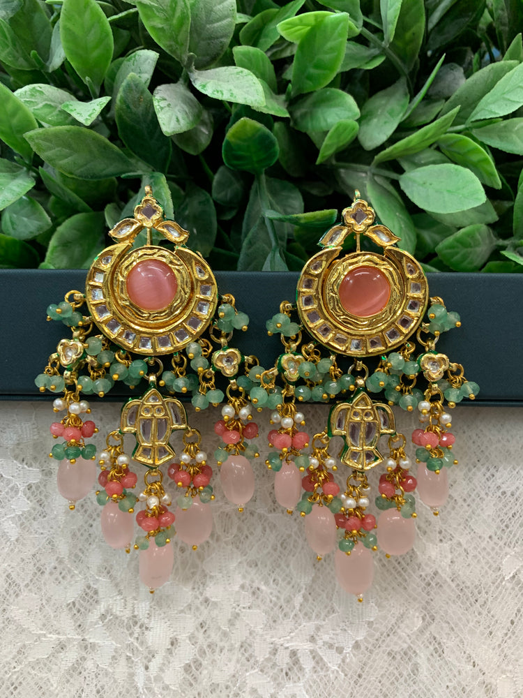 Nissar Kundan chandbali earring peach