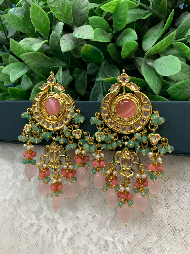 Nissar Kundan chandbali earring peach