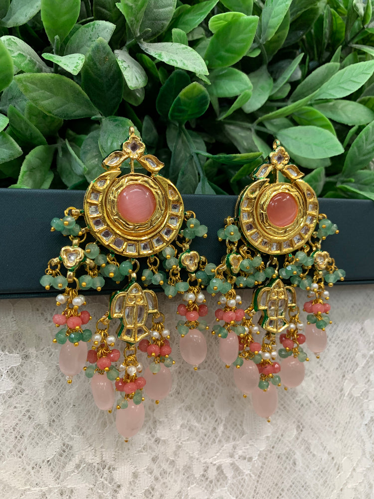 Nissar Kundan chandbali earring peach