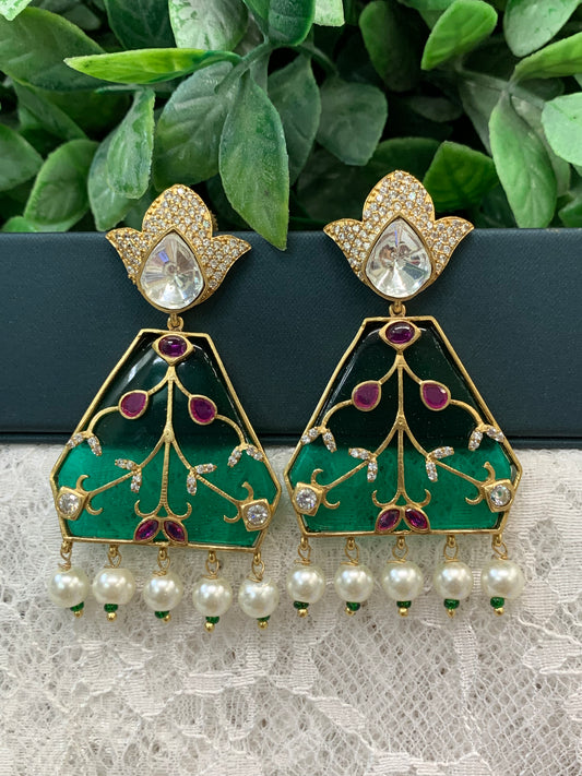 Kundan chandbali earring emerald green