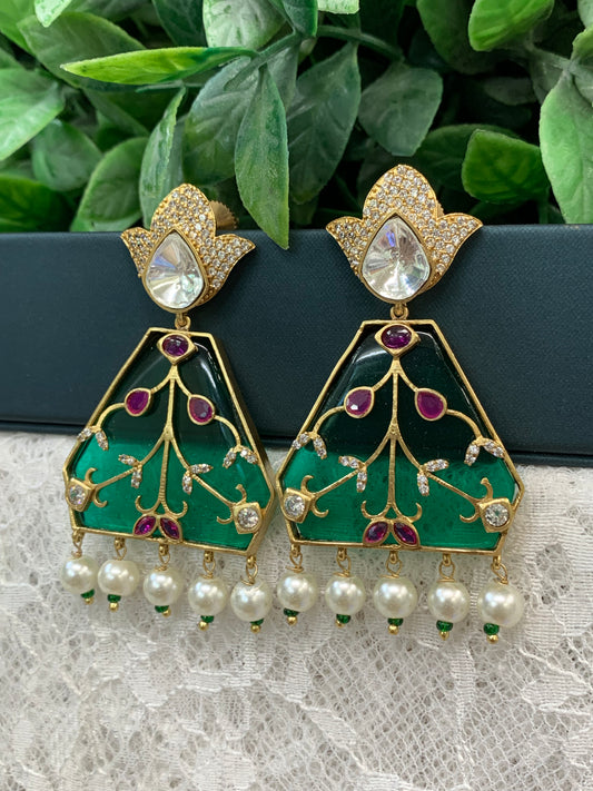 Kundan chandbali earring emerald green