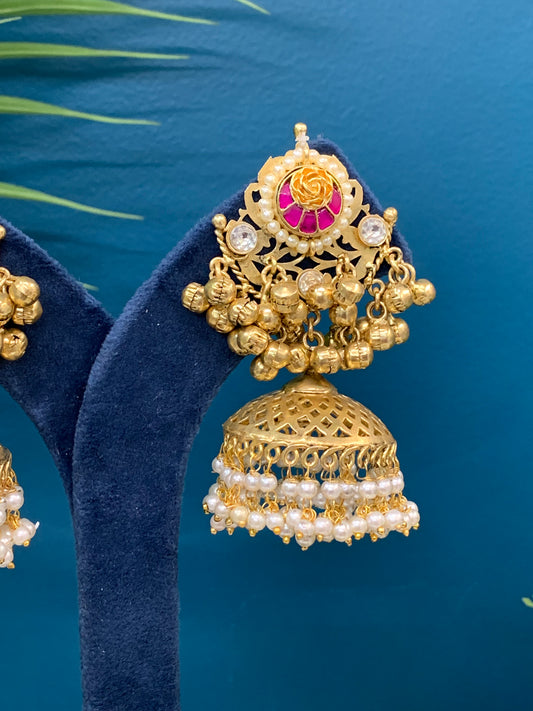Alisha 925 Silver replica jhumka earring pachi rose details