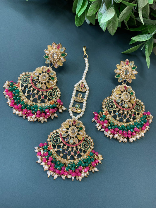 Janya polki earring tikka set multi