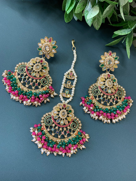 Janya polki earring tikka set multi