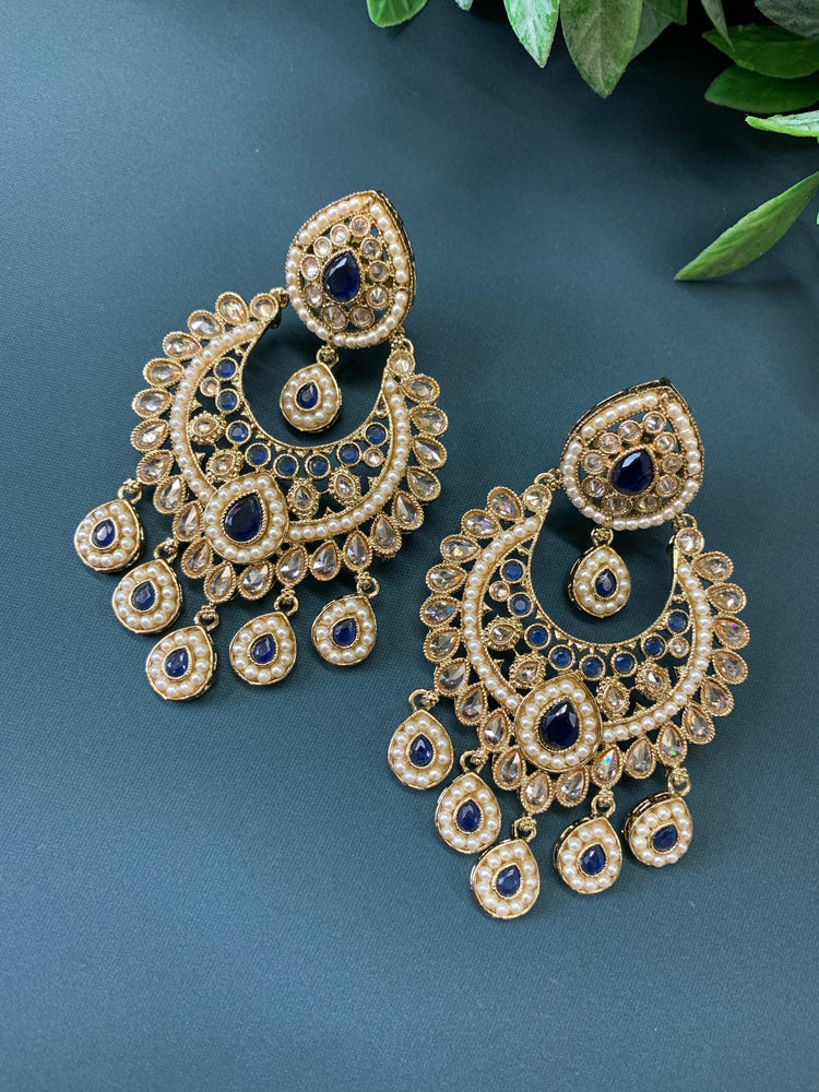 Lia polki Chandbali earring navy blue