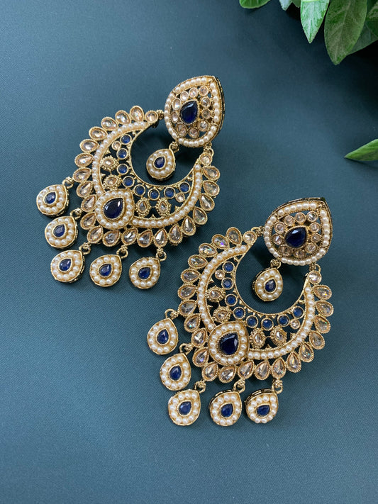 Lia polki Chandbali earring navy blue