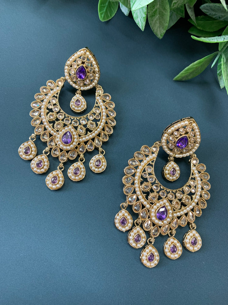 Lia polki Chandbali earring lavender/ lilac