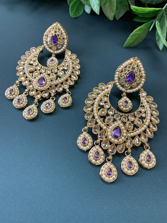 Lia polki Chandbali earring lavender/ lilac