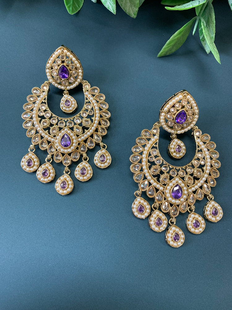 Lia polki Chandbali earring lavender/ lilac