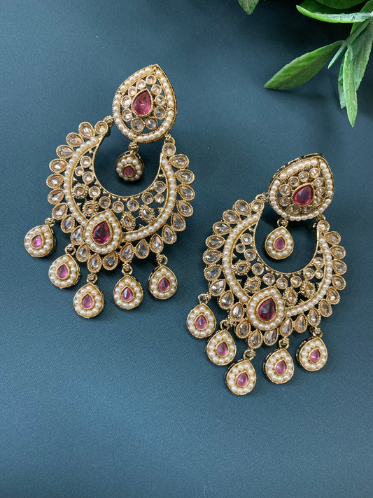 Lia polki Chandbali earring cherry red