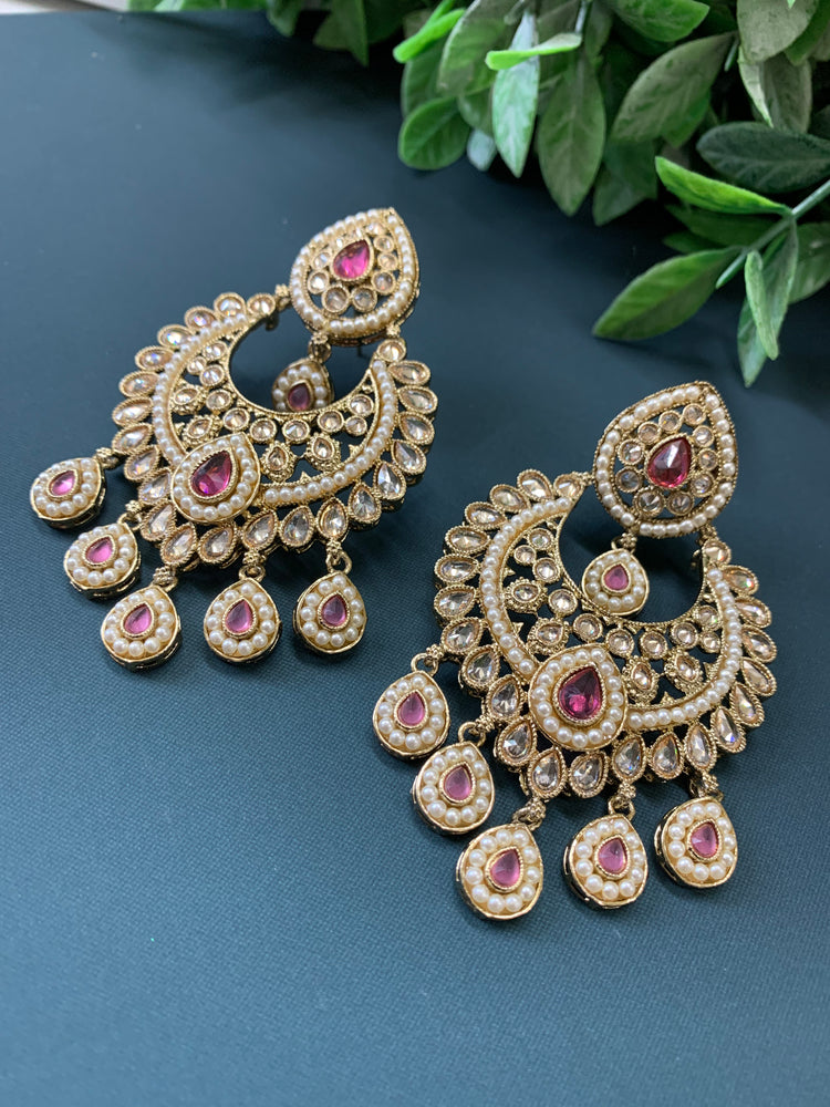 Lia polki Chandbali earring cherry red