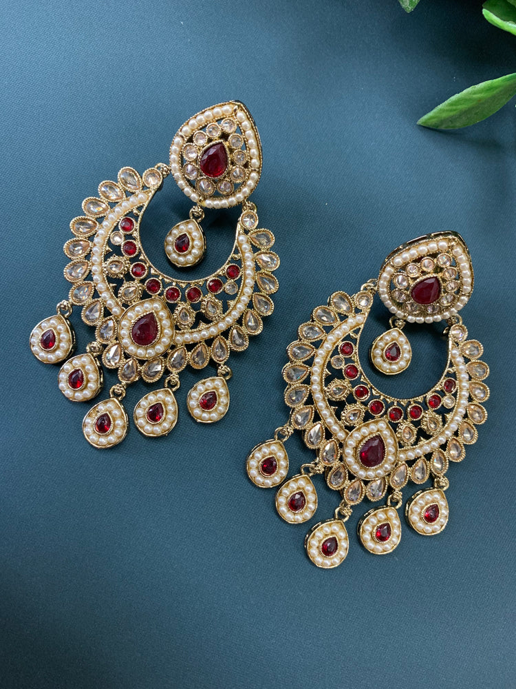 Lia polki Chandbali earring burgundy / maroon red