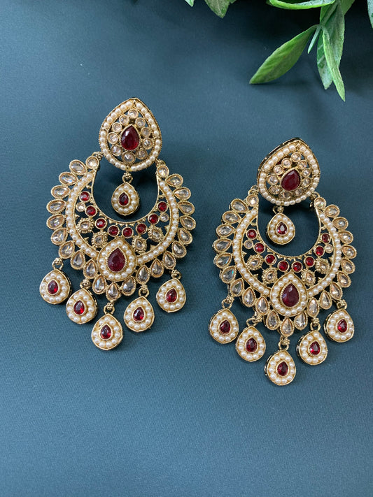 Lia polki Chandbali earring burgundy / maroon red