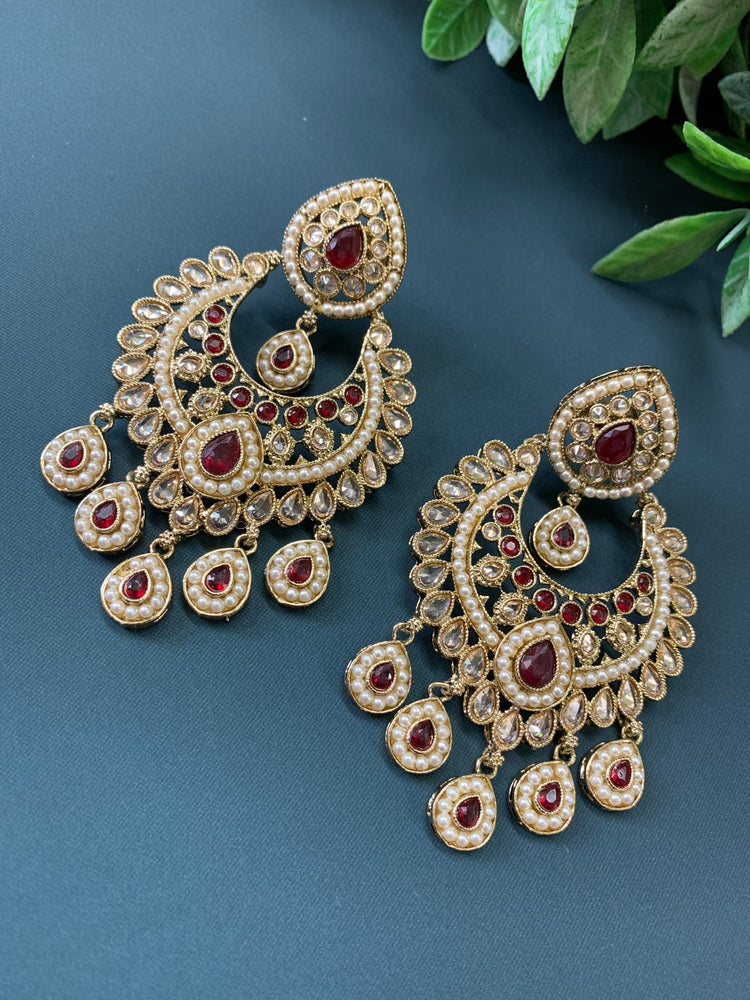 Lia polki Chandbali earring burgundy / maroon red