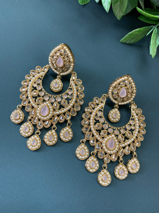 Lia polki Chandbali earring blush pink