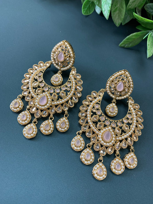 Lia polki Chandbali earring blush pink