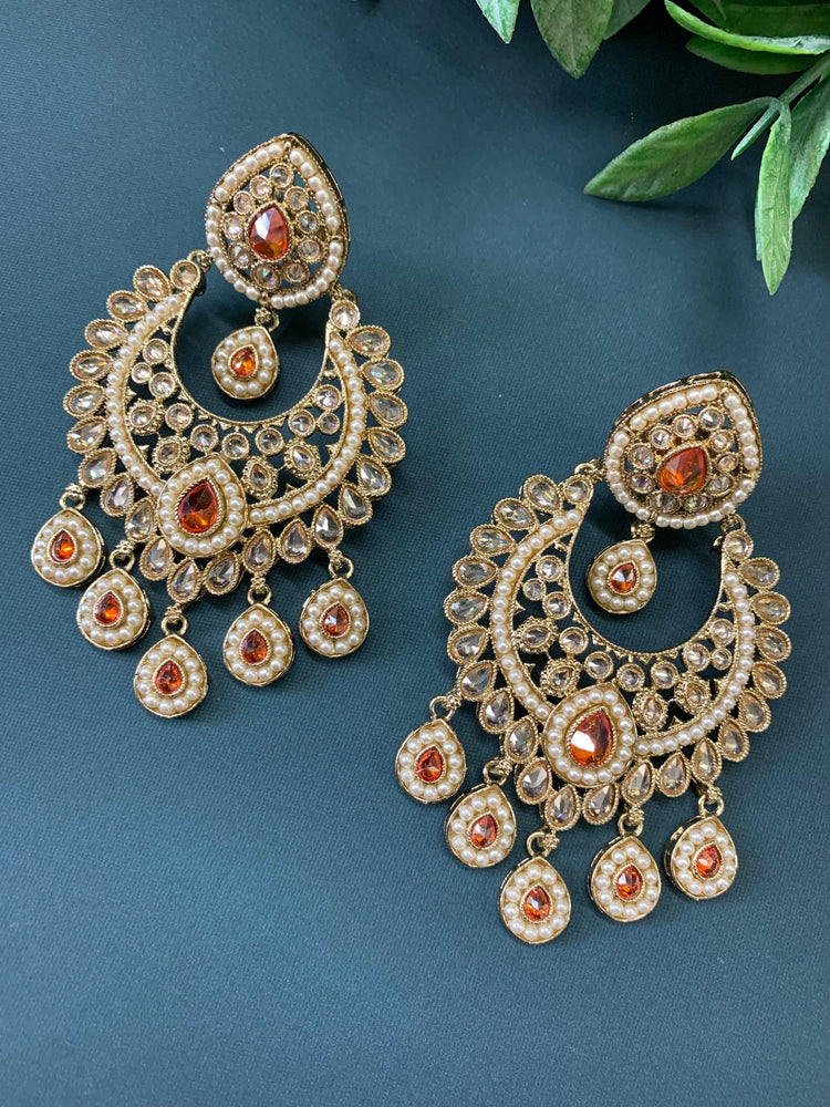 Lia polki Chandbali earring orange