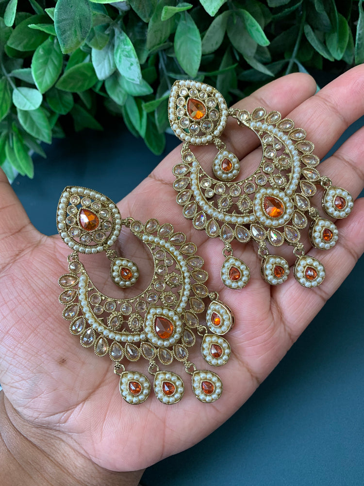 Lia polki Chandbali earring orange