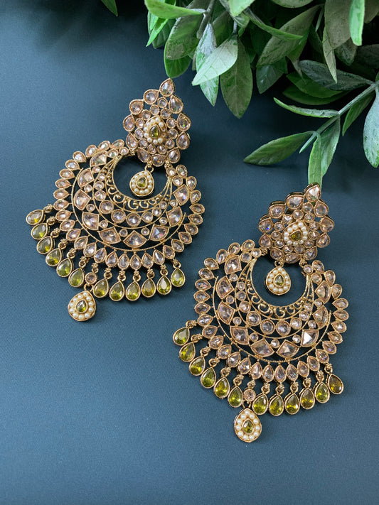 Mahi polki Chandbali earring mahendi / olive