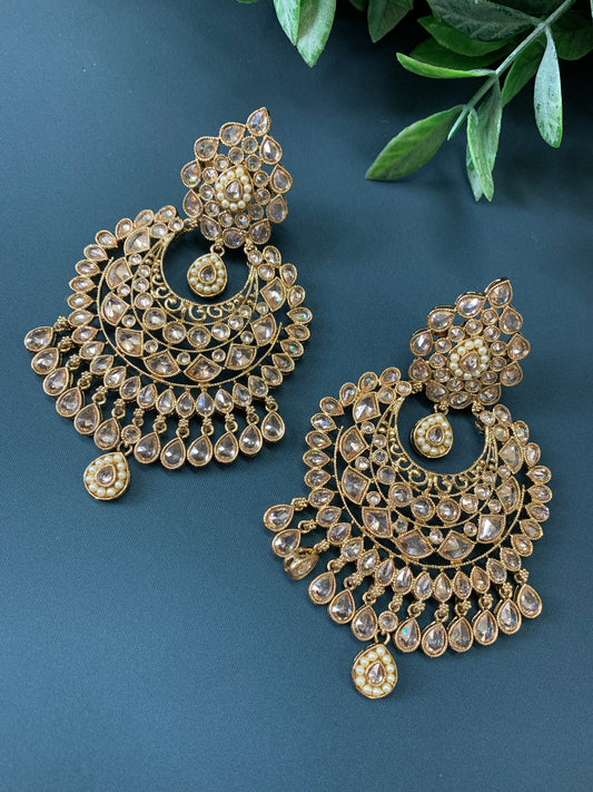 Mahi polki Chandbali earring antique gold