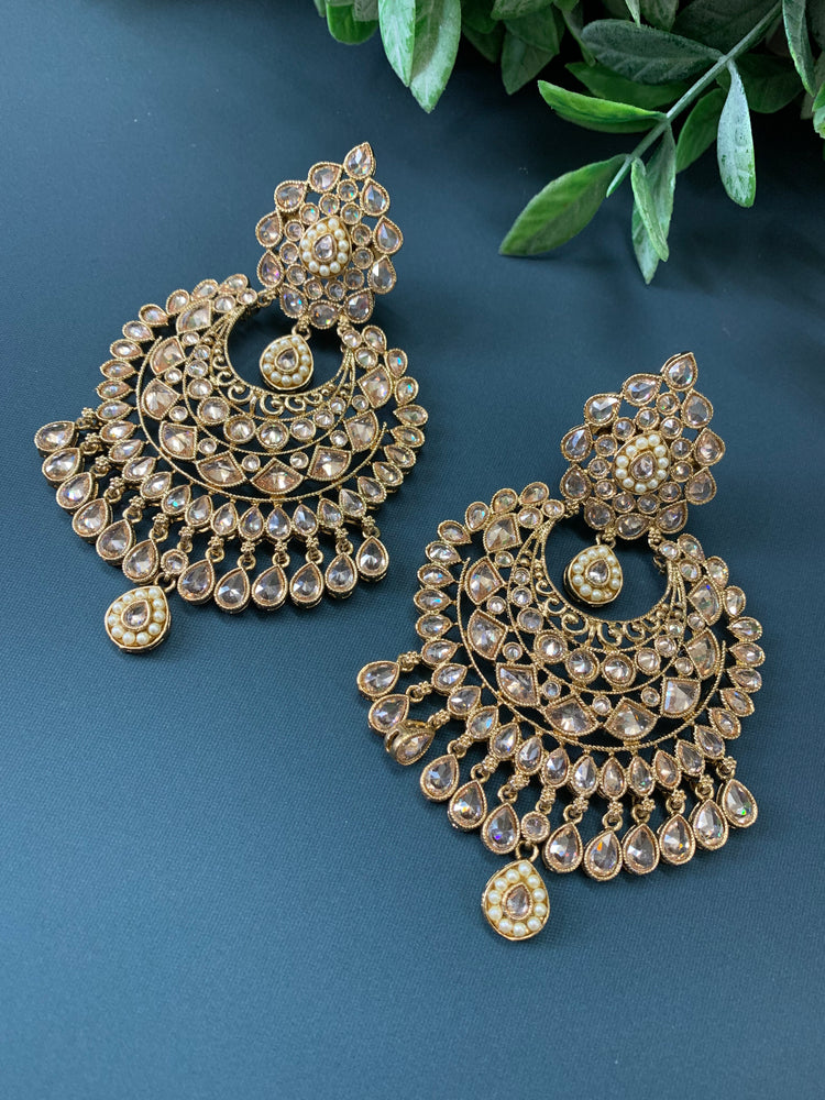 Mahi polki Chandbali earring antique gold