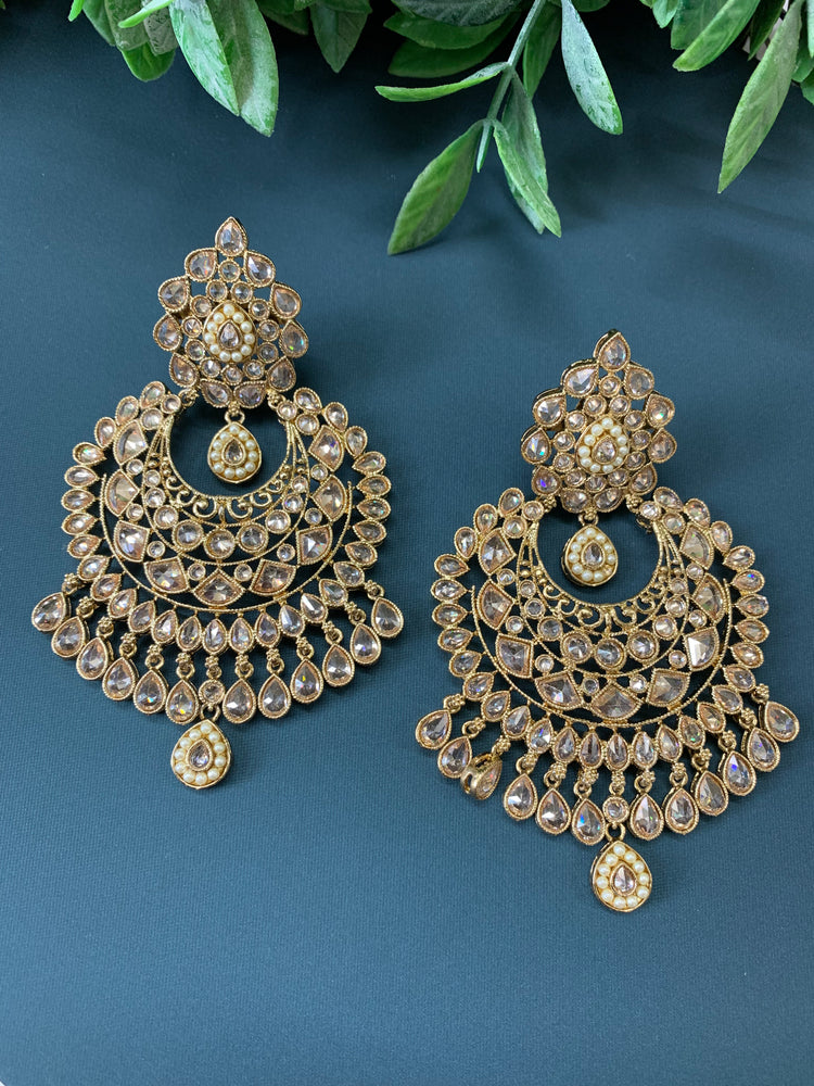 Mahi polki Chandbali earring antique gold