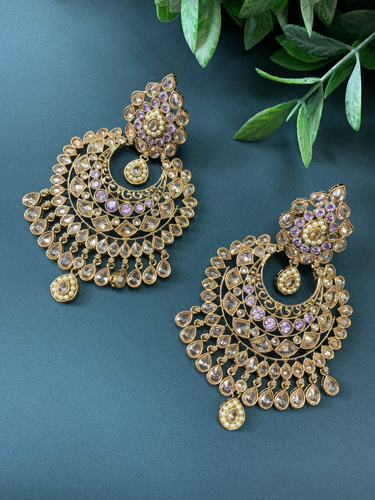 Mahi polki Chandbali earring lavender