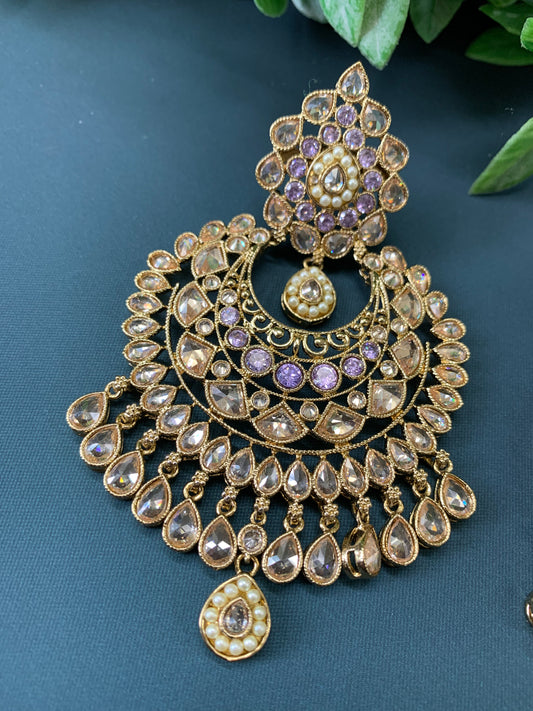 Mahi polki Chandbali earring lavender