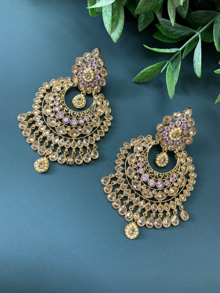 Mahi polki Chandbali earring lavender