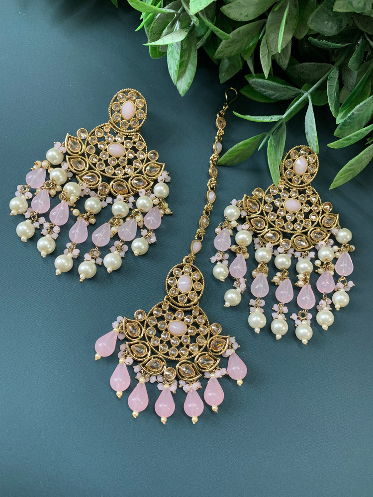 Afra tikka set polki earring tikka blush pink