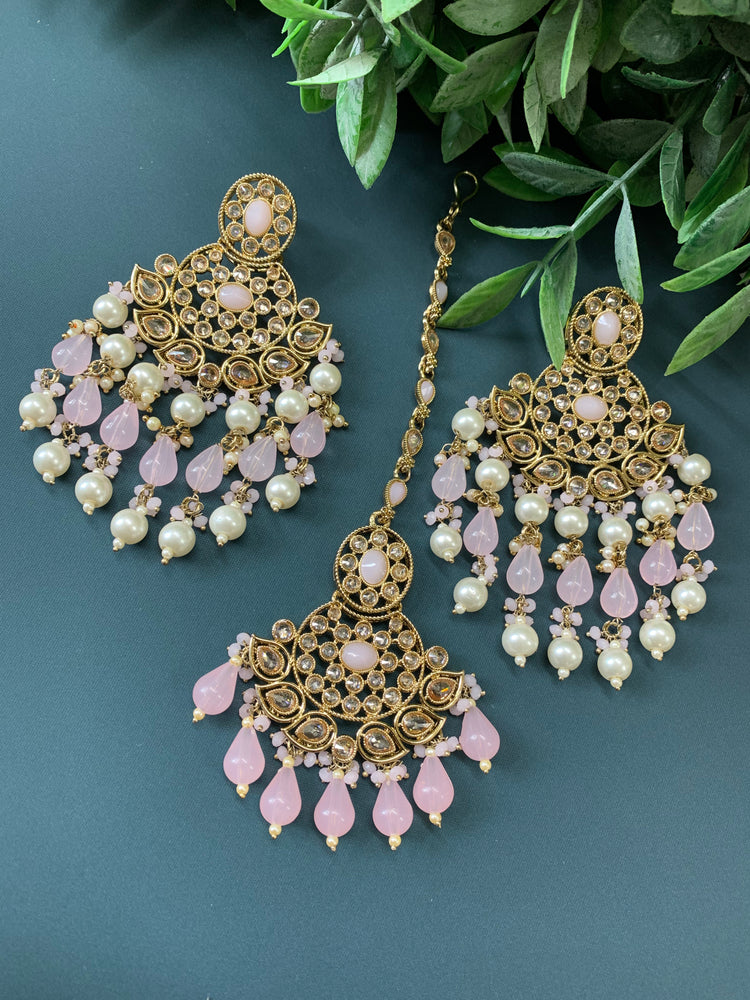 Afra tikka set polki earring tikka blush pink