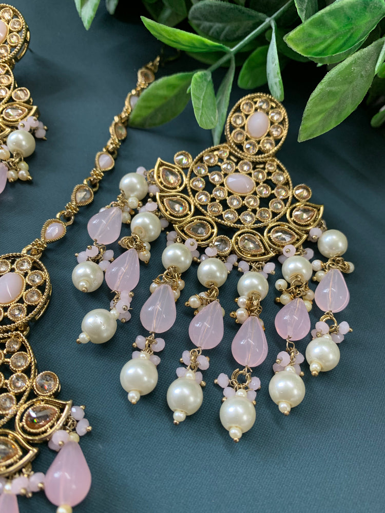 Afra tikka set polki earring tikka blush pink