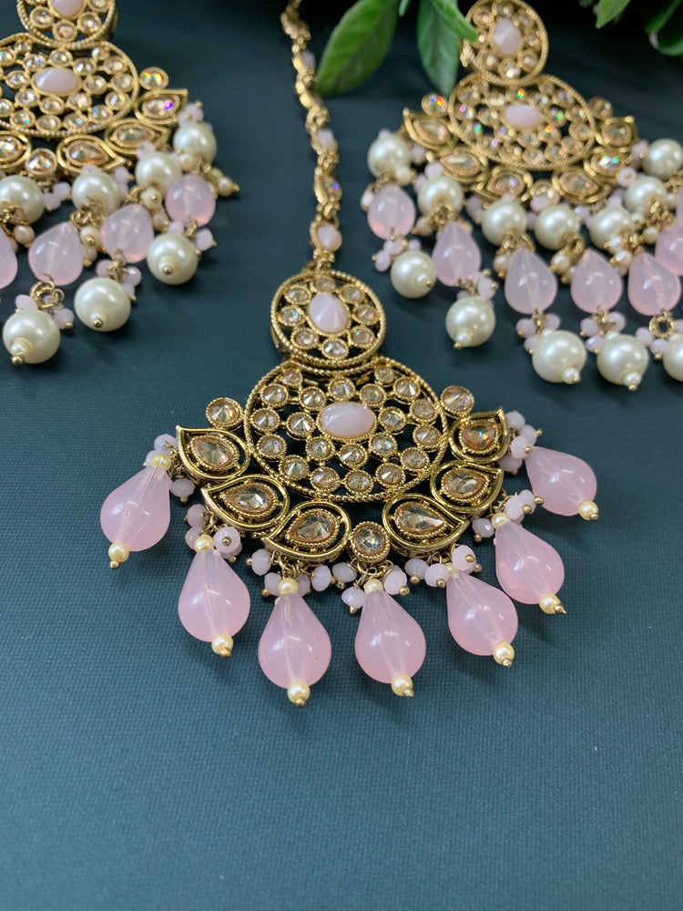 Afra tikka set polki earring tikka blush pink