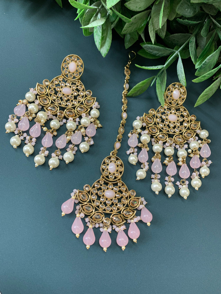 Afra tikka set polki earring tikka blush pink