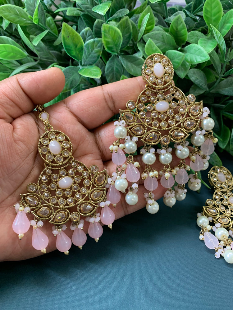 Afra tikka set polki earring tikka blush pink