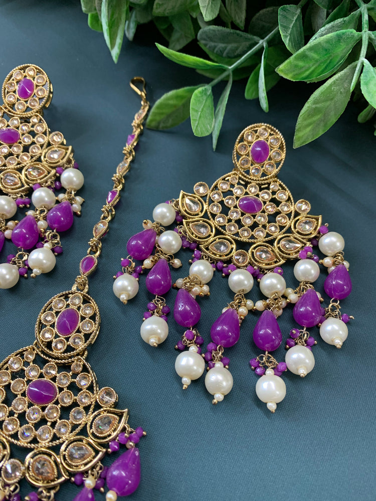 Afra tikka set polki earring tikka purple