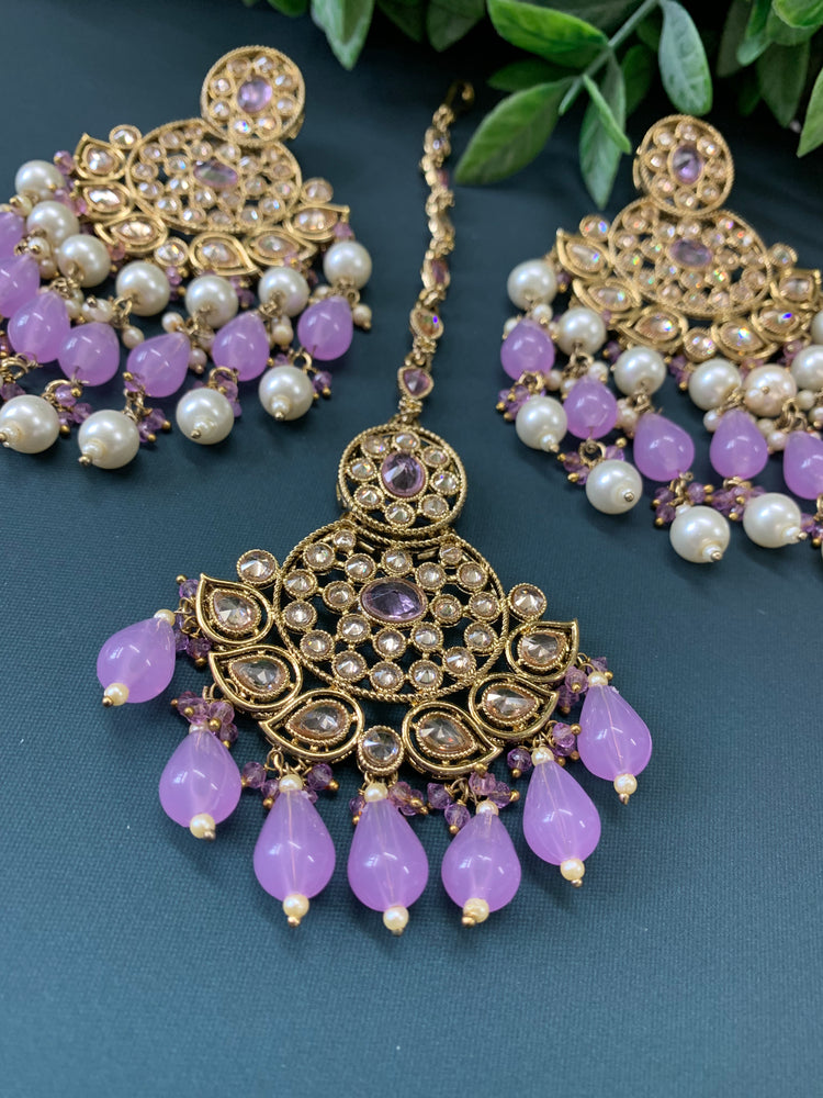 Afra tikka set polki earring tikka lavender / lilac