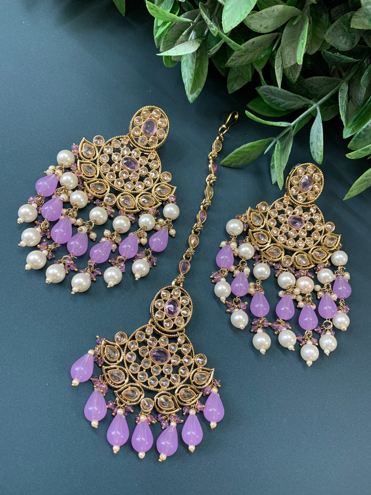 Afra tikka set polki earring tikka lavender / lilac